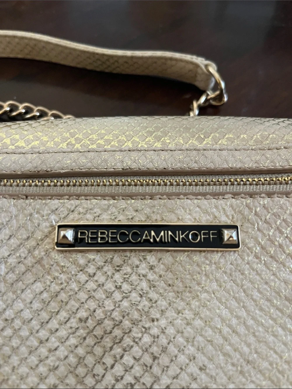 Rebecca Minkoff Metallic Gold Beige Envelope Crossbody